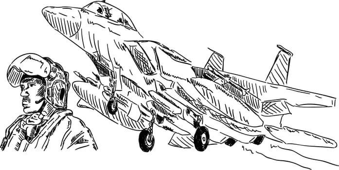 vector - Military pilot and his military airplan
