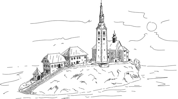 vector - Lake Bled Island , hand draw, isolated on background