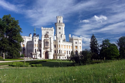 Czech Republic - white castle Hluboka nad Vltavou and green park