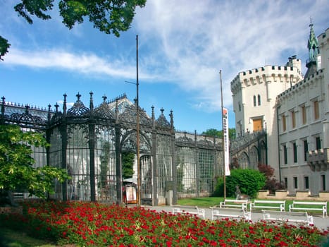 Czech Republic - white castle Hluboka nad Vltavou and green park