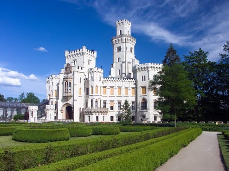 Czech Republic - white castle Hluboka nad Vltavou and green park