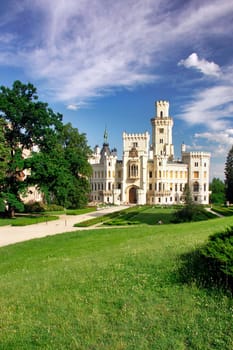 Czech Republic - white castle Hluboka nad Vltavou and green park