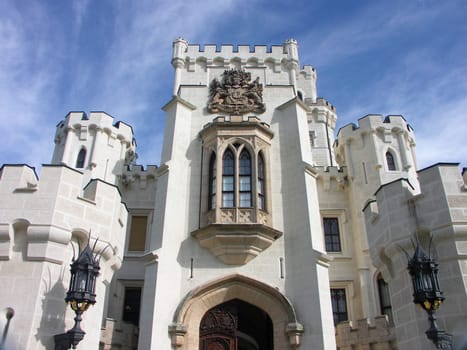Czech Republic - white castle Hluboka nad Vltavou and green park