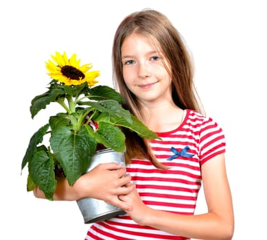 Girl Flowers Sunflower Garden