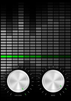 Music Party Background - Amplifier Volume and Bass Knobs and Grey Equalizer on Dark Background