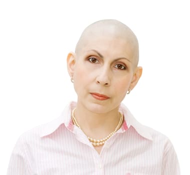 Portrait of a beautiful cancer patient, undergoing chemotherapy. Real woman, diagnosed with ovarian and breast cancer.
