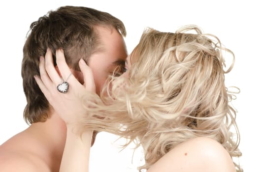 Beauty man and woman - lovers closeup portraits
