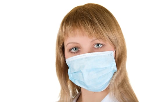 Closeup of a girl wearing a protection mask