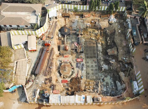 July 2010 Mumbai, India Editorial A construction site in Mumbai, aerial view of laying the foundations
