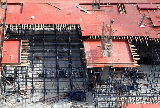 construction site patterns from scaffolding and mdf sheets, landscape, crop space, copy area, texture, background