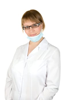 Closeup of a female healthcare professional nurse on a white