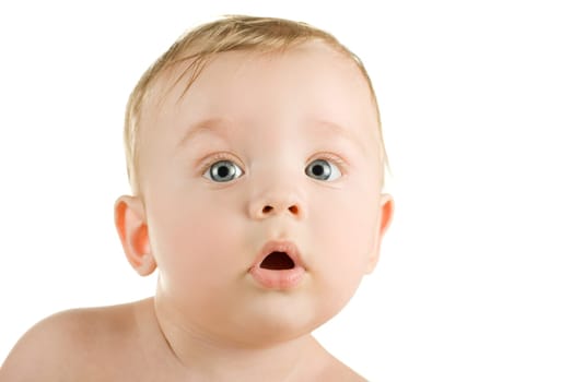 baby boy portrait closeup isolated on a white background