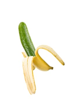 banana - cucumber isolated on a white background