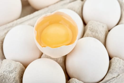 Eggs closeup with one egg is broken