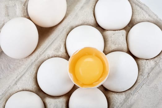 Eggs closeup with one egg is broken