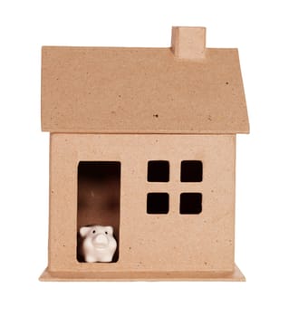 Model house and Piggy Bank Isolated On White + Clipping Path inclusive