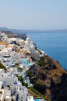 View of Thira town in Santorini island, Greece