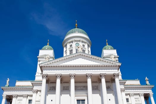 Tuomiokirkko church with blue sky in Helsinki, Finland