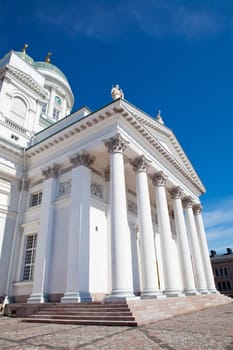 Tuomiokirkko church with blue sky in Helsinki, Finland