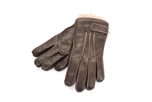 Brown modern male leather gloves isolated on a white