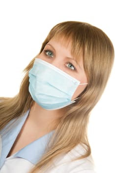 Closeup of a female healthcare professional nurse wearing a protection mask