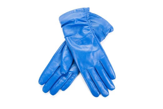 Blue modern female leather gloves isolated on a white