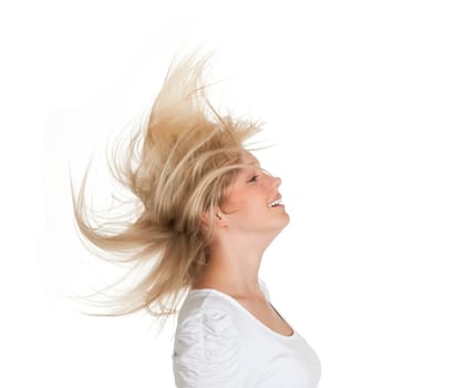 Young woman with blowing hair
