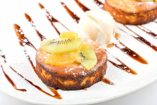 Tasty dessert with ice cream isolated on a white background