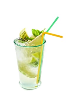 Fresh mojito cocktail top view isolated on a white bacground