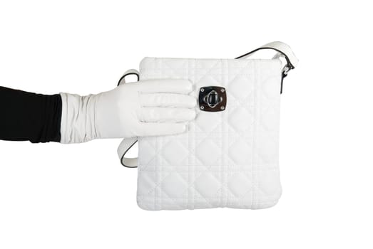 white women bag at hand isolated on white background