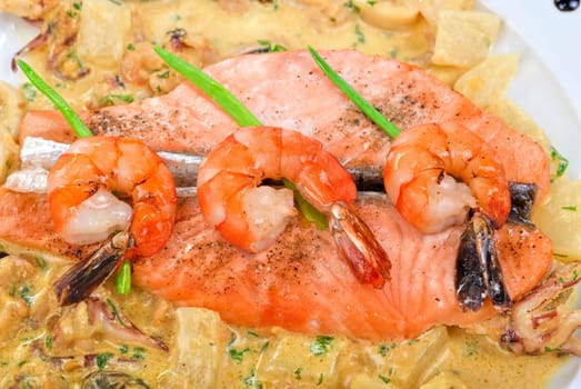 Salmon fish and seafood tasty gourmet dish closeup