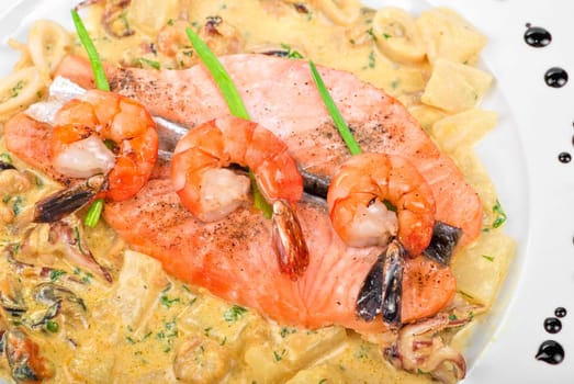 Salmon fish and seafood tasty gourmet dish closeup