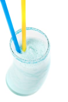 blue cocktail with ice-cream, coconut syrup,cream, orange and cherry juice