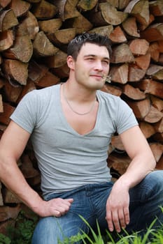 portrait of handsome masculine man in countryside