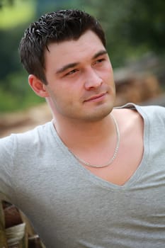 portrait of young man in shirt outdoor