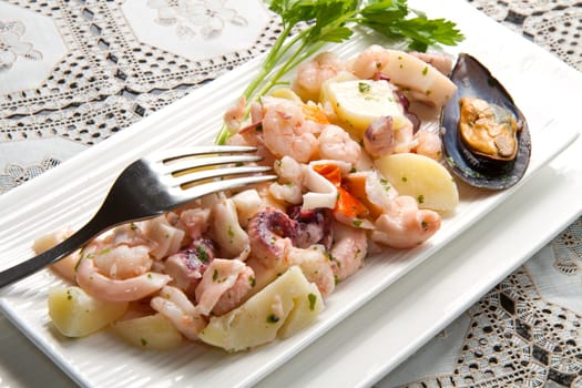 Seafood Salad with prawns, mussels, squids, octopus