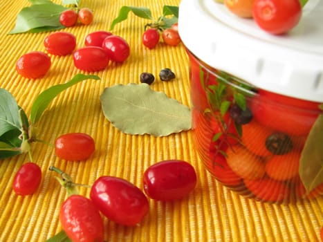 Pickled cornelian cherries