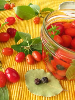 Pickled cornelian cherries