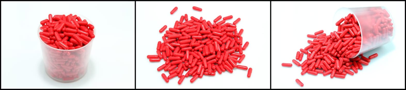 details of red pills isolated on white