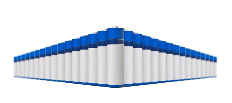 Row of battery isolated on white background