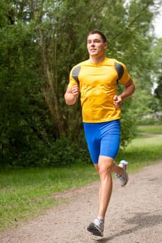 Young man doing running training