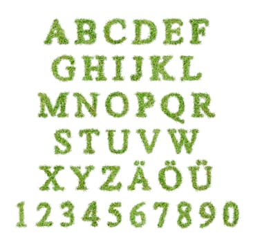 Alphabet of letters in a lawn shape