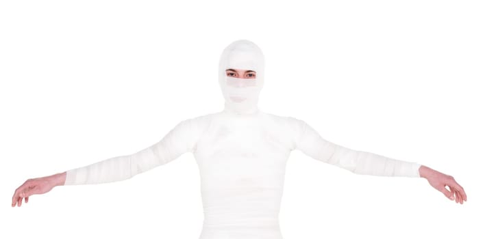 Mummified young Man isolated on white background