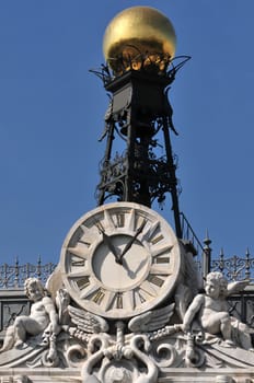 Roof top of Bank of Spain (Spanish: Banco de España) from Plaza de Cibeles. Madrid - Spain.