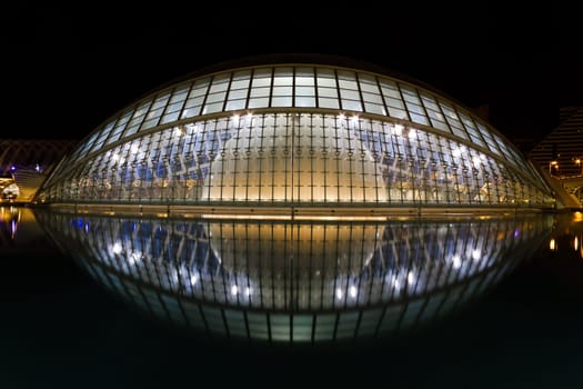 VALENCIA, SPAIN - AUGUST 21: Hemisferic in The City of Arts and Sciences on August 21, 2011 in Valencia, Spain. This futuristic building was designed by the famous architect Santiago Calatrava.