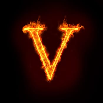fire alphabets in flame, letter V