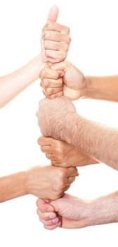 Six fists stacked on top of each other