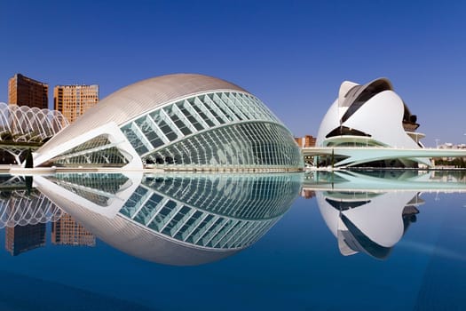 VALENCIA, SPAIN - AUGUST 21: Hemisferic in The City of Arts and Sciences on August 21, 2011 in Valencia, Spain. This futuristic building was designed by the famous architect Santiago Calatrava.