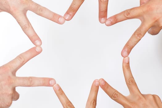 Star made of hands against white background