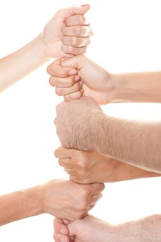 Six fists stacked on top of each other